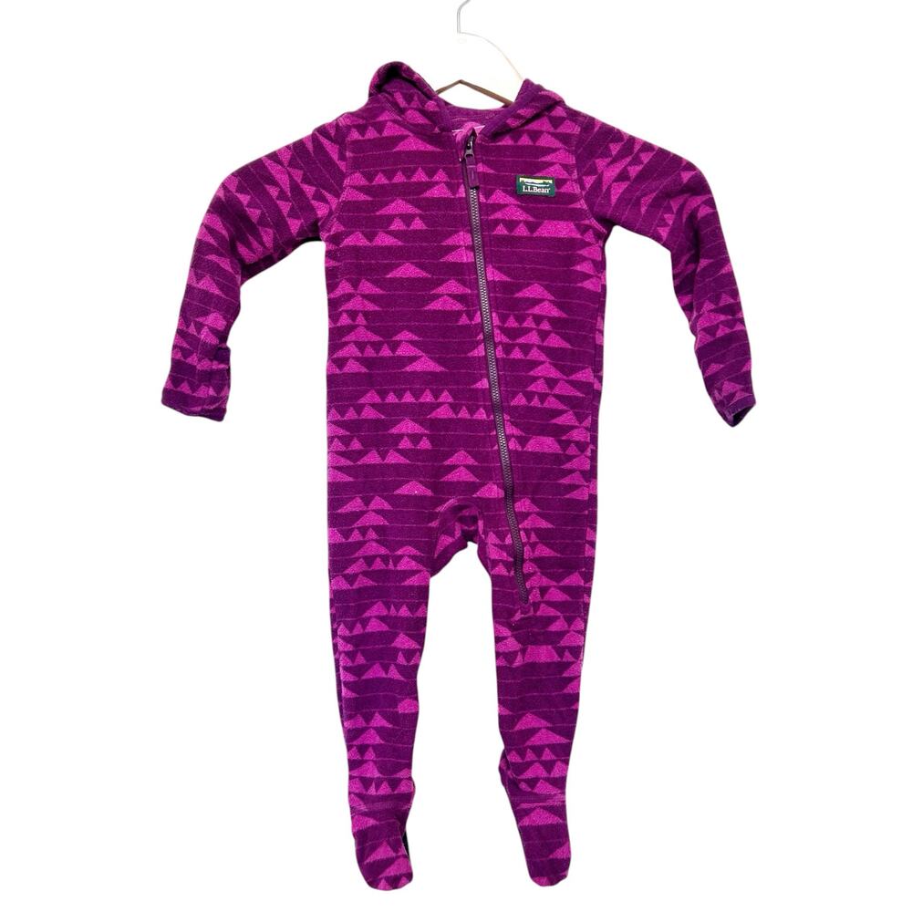 LL Bean Magenta Fleece One Piece Footie Outfit Sz 6-12M